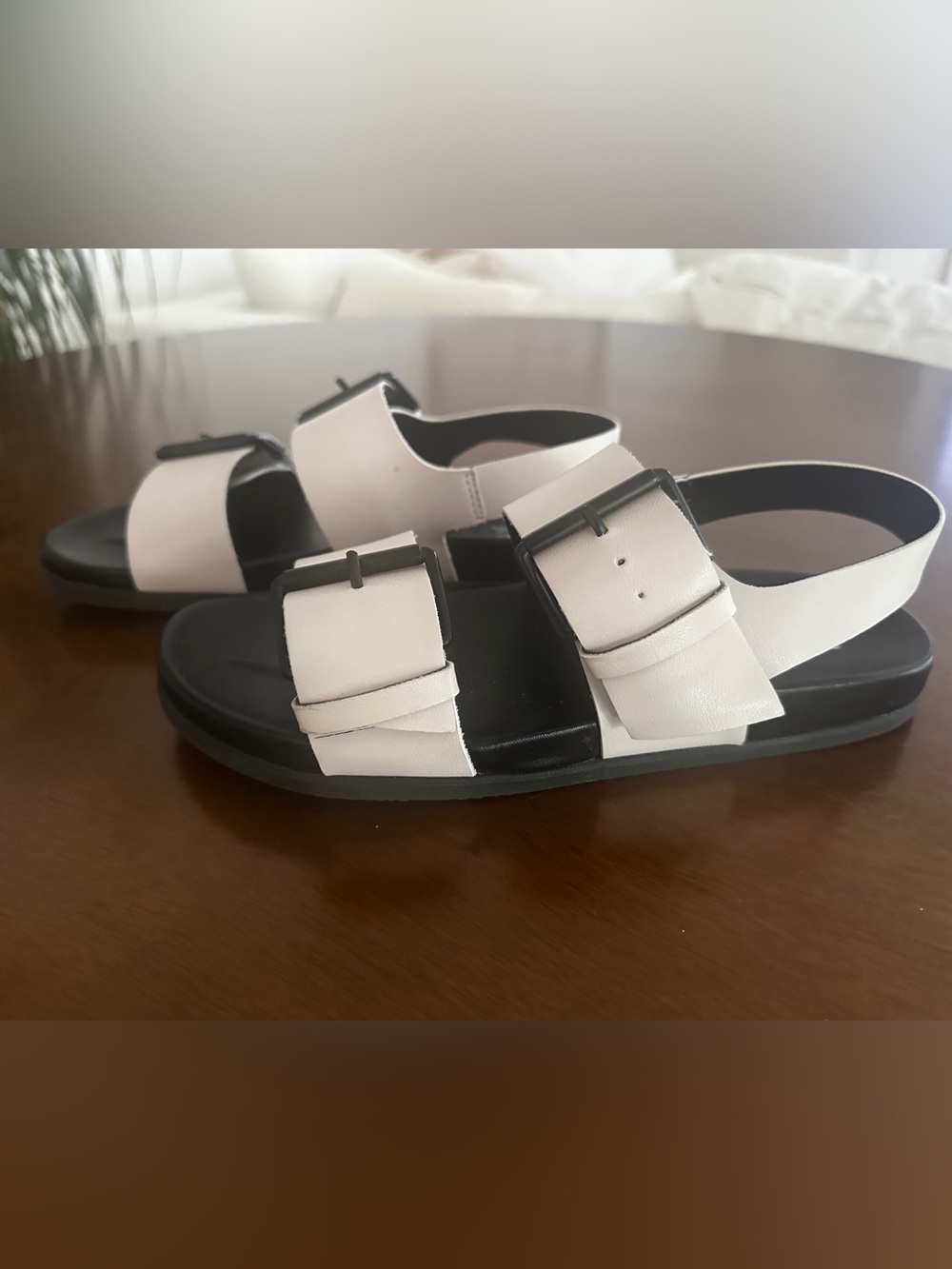 White Leather Buckle Sandals for Women